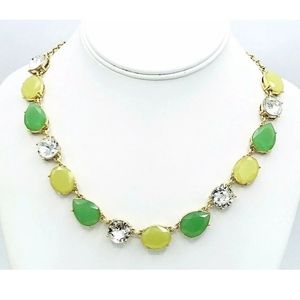 J Crew Gold Tone Green Yellow Jeweled Crystal Necklace.